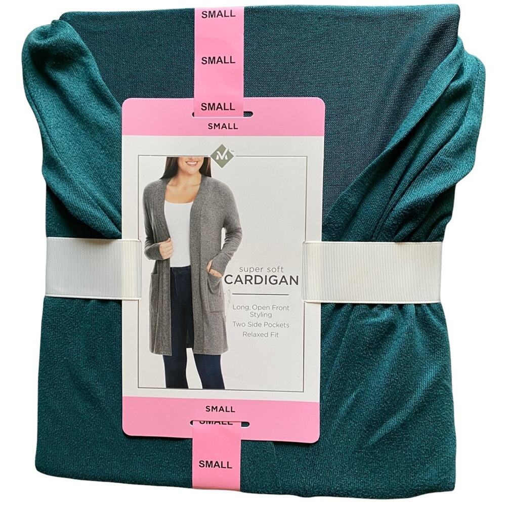 Super Soft Long Open Front Cardigan Size S teal blue NWT
